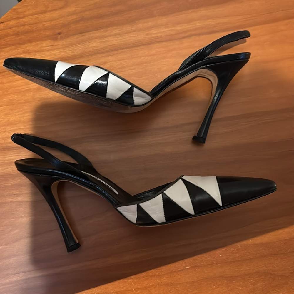 Manolo Blahnik 6 1/2 Black and White Heels - Picture 3 of 5